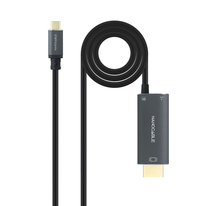 Cabo Conversor Nanocable USB-C > HDMI 2.1 8K@60HZ USB-C PD 100W 1.8 M Preto image number 0