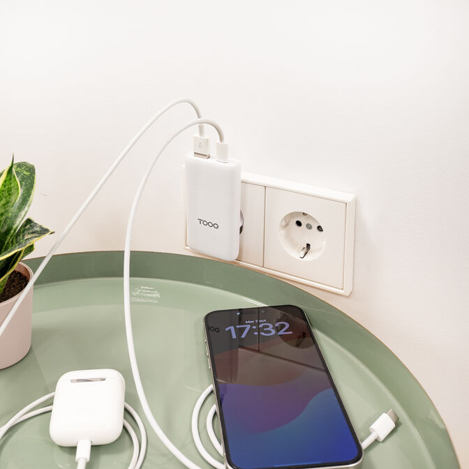 Carregador Tooq GaN USB-C/PD+USB-A/QC 65W, Branco image number 7