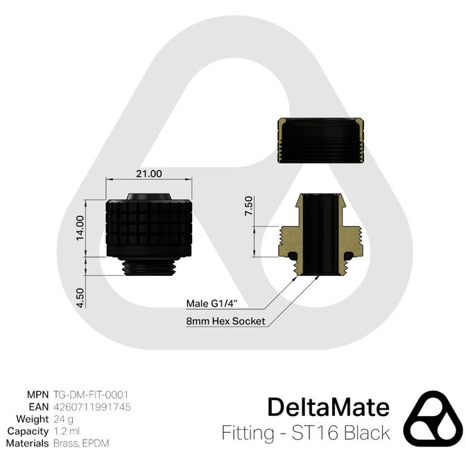 Thermal Grizzly DeltaMate Fitting - ST16 Preto image number 2