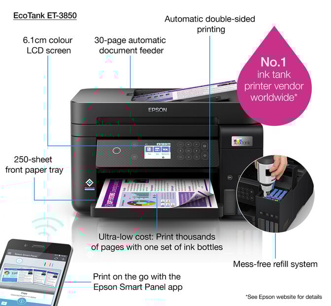 Impressora Multifun&ccedil;&otilde;es a Jato de Tinta Epson EcoTank ET-3850 Wi-Fi image number 20
