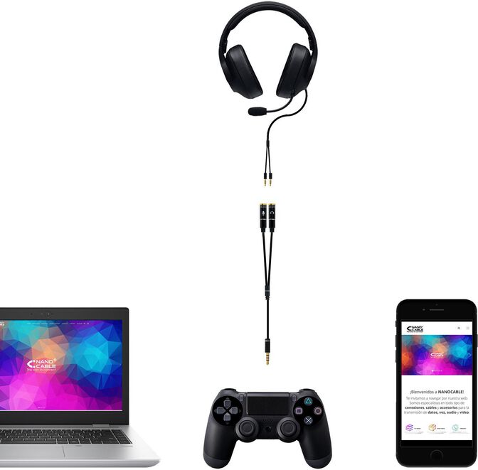 Cabo de Divis&atilde;o &Aacute;udio Nanocable Jack 3,5/M 4 PINOS 2x Jack 3,5/H 3 PINOS 30 CM Preto image number 4