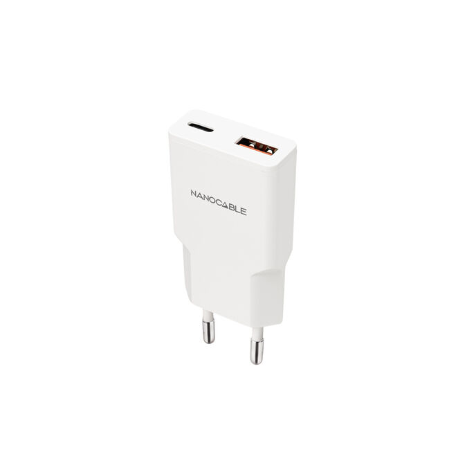 Carregador Nanocable USB-C/PD + USB-A/QC 25W, Branco image number 0