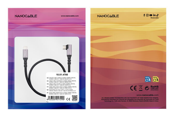 Cabo Angular USB 3.2 Gen2x2 Nanocable 100W/5A 4K/60Hz USB-C M/M 2 M image number 2