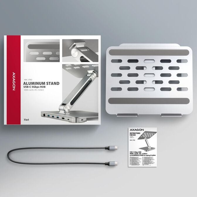 Suporte para port&aacute;teis 10" - 16" AXAGON HMC-STND c/ HUB 5Gbps, 3x USB-A, HDMI 4K/60Hz, GLAN, PD 100W, USB-C input image number 19