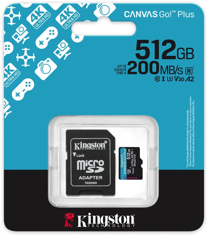 Cart&atilde;o Kingston Canvas Go! Plus Gen4 200MB/s MicroSDXC UHS-I U3 V30 A2 512GB image number 4