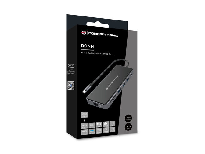 HUB USB Conceptronic 12-in-1 USB-C 3.2 > 3x USB-A 3.0 + 2x HDMI + VGA + USB 2.0 + Gigabit + USB-C (PD100W) + Leitor de Cart&otilde;es + &Aacute;udio image number 2