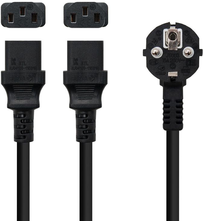 Cabo de Alimenta&ccedil;&atilde;o Duplo CEE7/M > 2xC13/H 3 M Preto image number 1