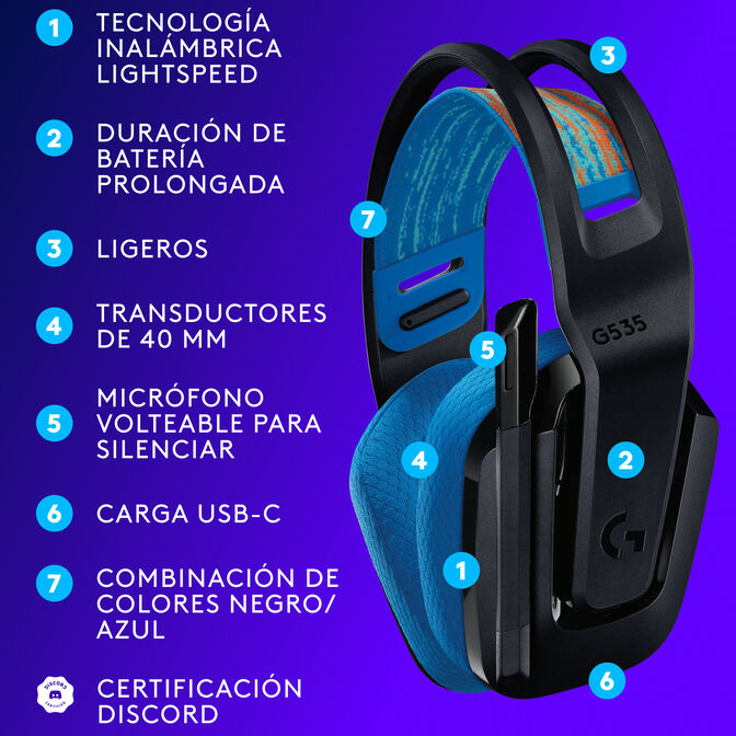 Headset Logitech G535 Lightspeed Wireless Gaming Preto/Azul image number 5