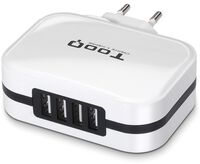 Carregador Tooq 4x USB 5V 6.8A com Controlo AI Branco