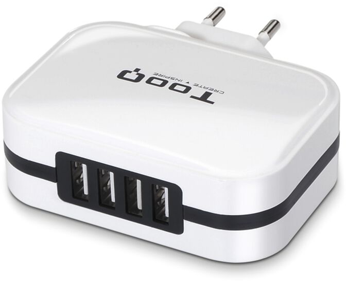 Carregador Tooq 4x USB 5V 6.8A com Controlo AI Branco image number 0