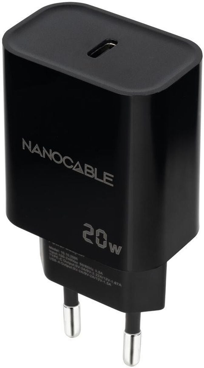 Carregador Nanocable USB-C PD 20W Preto image number 0