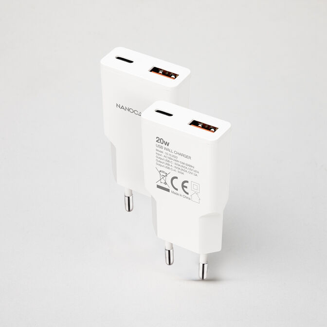 Carregador Nanocable USB-C/PD + USB-A/QC 20W, Branco image number 1