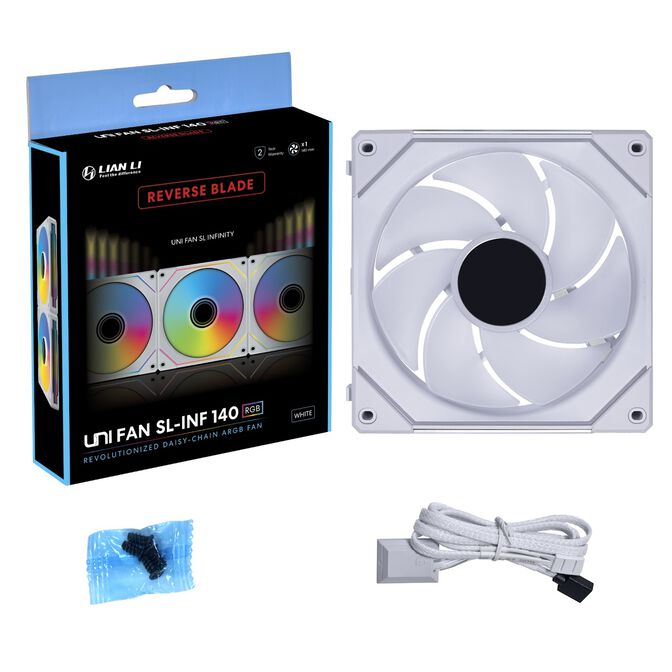 Ventoinha Lian Li UNI FAN SL140 Infinity RGB Reverse Blade PWM Branco 140mm image number 0