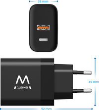 Carregador Ewent EW1327 USB-C/USB-A GaN Fast Charger 45W Preto