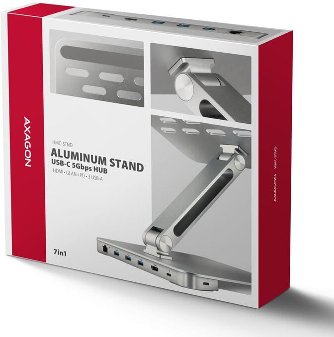 Suporte para port&aacute;teis 10" - 16" AXAGON HMC-STND c/ HUB 5Gbps, 3x USB-A, HDMI 4K/60Hz, GLAN, PD 100W, USB-C input image number 20