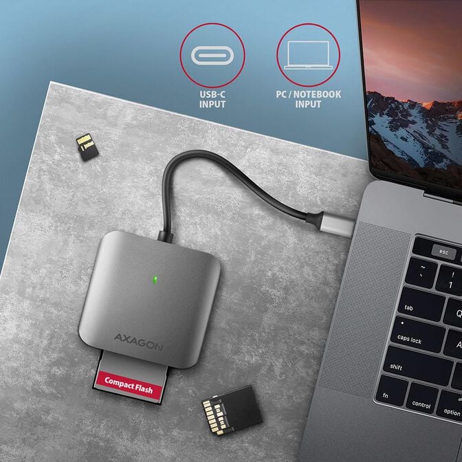 Leitor de cart&otilde;es AXAGON CRE-S3C External card reader USB-C 3.2 Gen 1, 3-slot & lun SD/microSD/CF, UHS-II image number 4