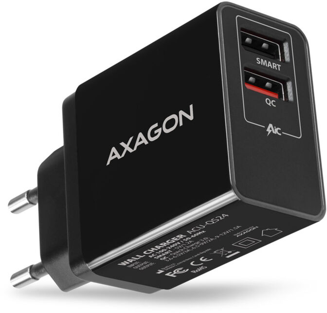 Carregador de parede AXAGON ACU-QS24 5V 1,2A + 1x QC3.0 24W Preto image number 0