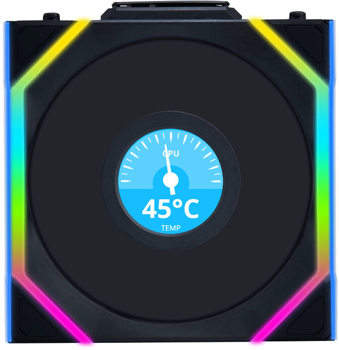 Ventoinha Lian Li UNI FAN SL120 LCD Wireless RGB Reverse Blade PWM Preto 120mm (Pack 3) image number 2