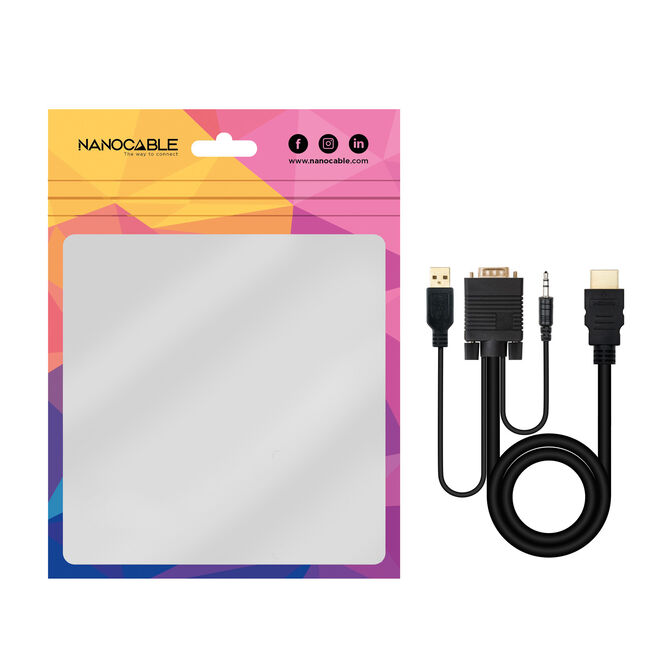 Cabo Conversor Nanocable HDMI > VGA + Jack 3.5 + USB-A 1.8M Preto image number 4