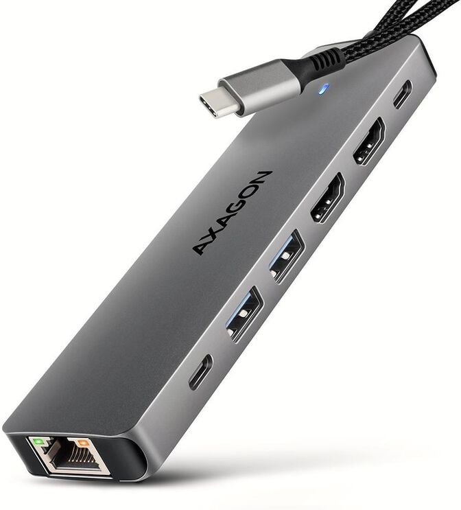 Multiport-Hub AXAGON HMC-7HX2 USB-C 3.2 Gen 1 hub, 2x USB-A + 1x USB-C, 2x HDMI 4K 60Hz, GLAN, PD 100W, 15cm USB-C cable image number 1