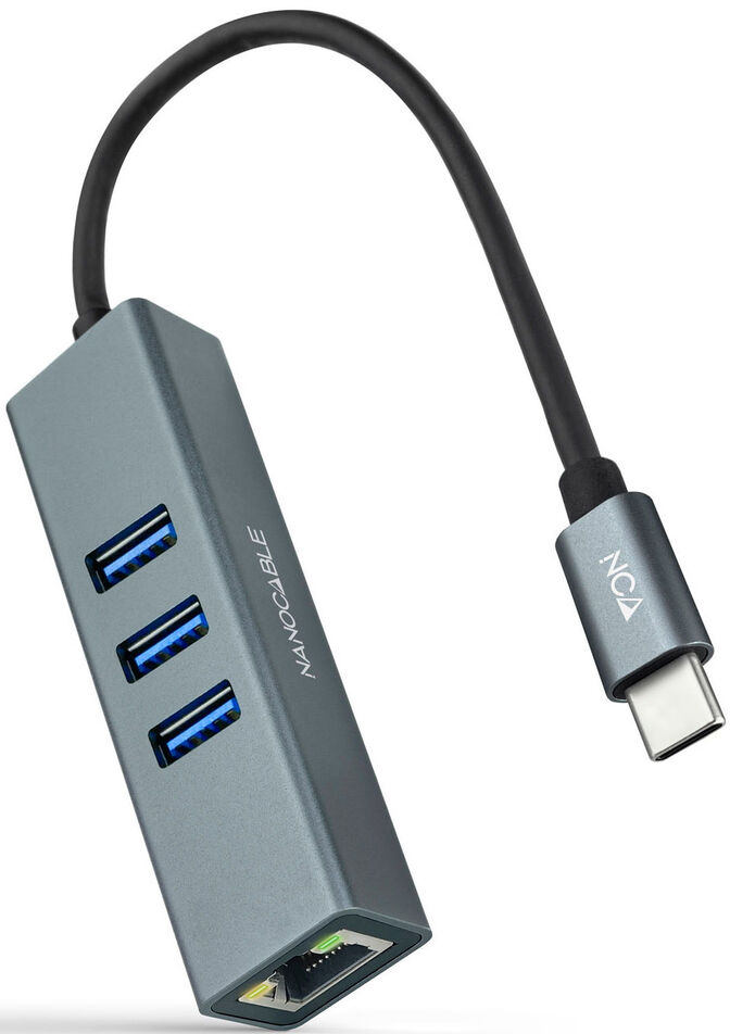 Adaptador Gigabit Nanocable USB-C a Ethernet Gigabit 10/100/1000 Mbps / 3x USB 3.0 15 CM Cinza image number 1