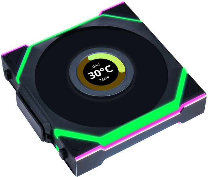 Ventoinha Lian Li UNI FAN SL120 LCD Wireless RGB Reverse Blade PWM Preto 120mm (Pack 3) image number 3