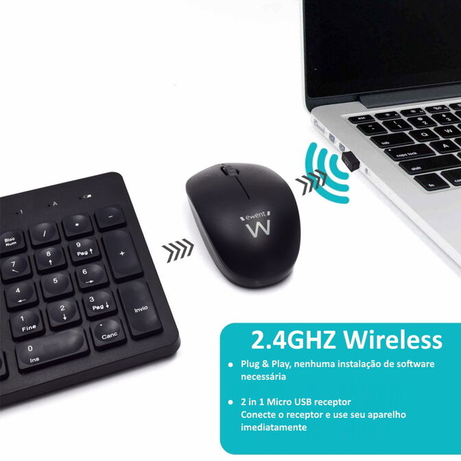 Teclado + Rato Ewent Wireless PT Black image number 7