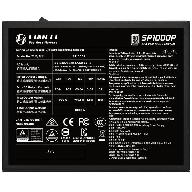 Fonte de Alimenta&ccedil;&atilde;o Lian Li SP Platinum 1000W Black image number 5
