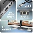 Multiport-Hub AXAGON HMC-7HX2 USB-C 3.2 Gen 1 hub, 2x USB-A + 1x USB-C, 2x HDMI 4K 60Hz, GLAN, PD 100W, 15cm USB-C cable image number null