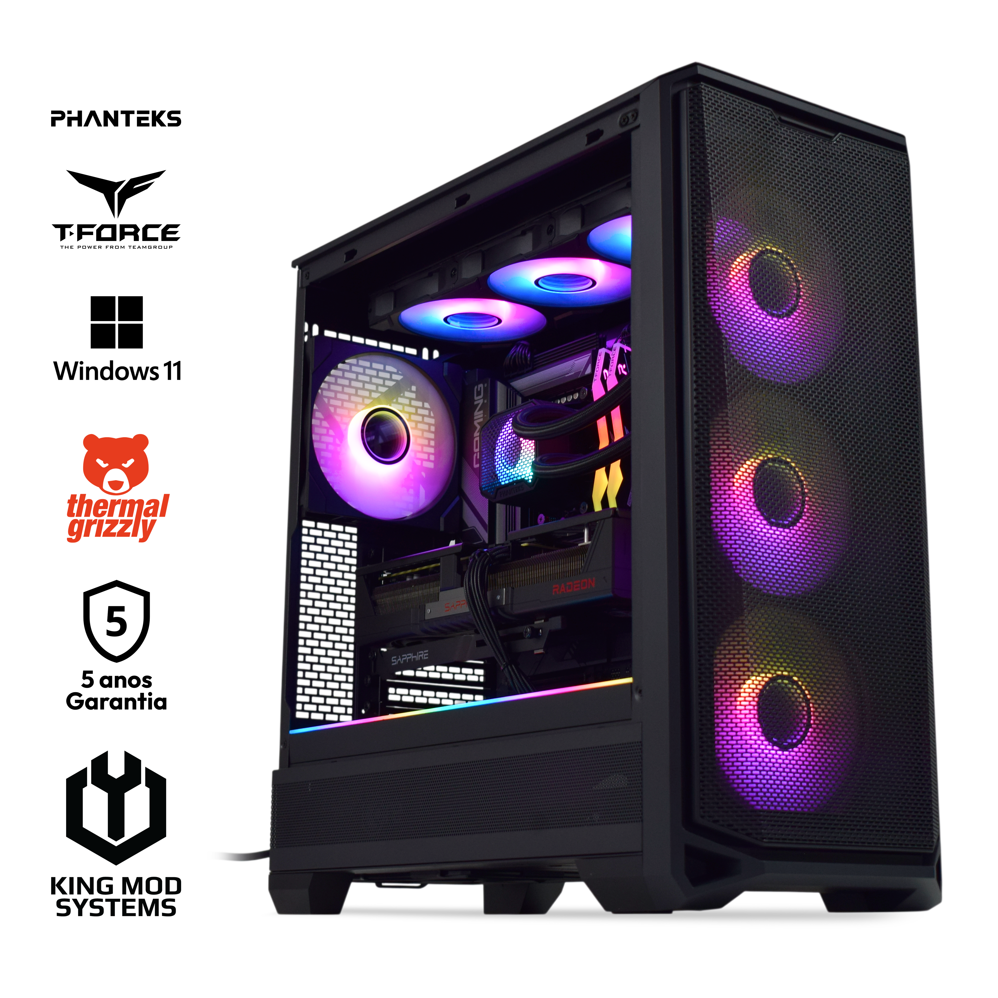 Computador King Mod Gamer-PC Phanteks Ryzen 7 9800X3D 32GB DDR5 2TB RX 9070 XT WiFi W11