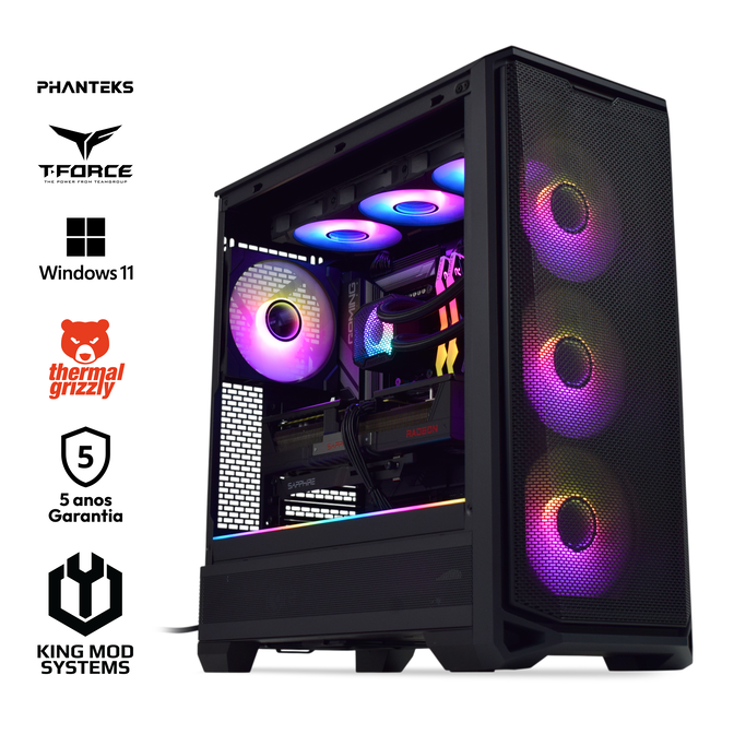 Computador King Mod Gamer-PC Phanteks Ryzen 7 9800X3D 32GB DDR5 2TB RX 9070 XT WiFi W11 Bonus