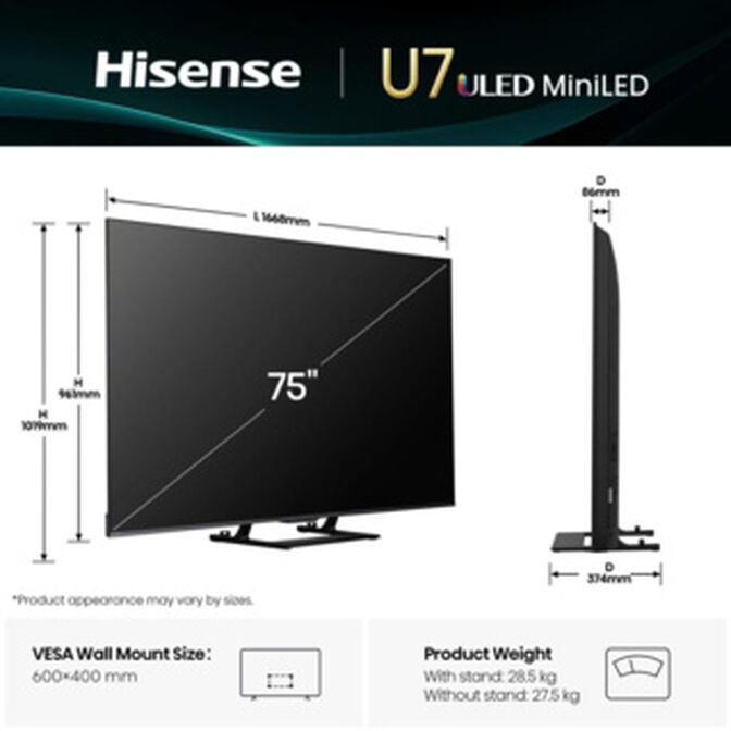 Televis&atilde;o Hisense 75U7Q 75" Mini LED UltraHD 4K VIDAA image number 9