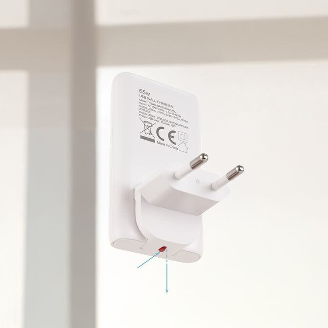 Carregador Tooq GaN USB-C/PD+USB-A/QC 65W, Branco image number 2