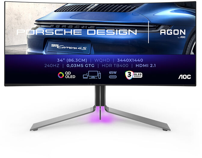 Monitor AGON by AOC Porsche Design 34" PD34 QD-OLED WQHD 240Hz 0.3ms Adaptive Sync HDR True Black 400 image number 0