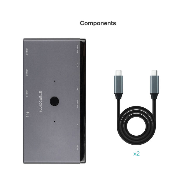 Switch Comutador KVM Nanocable 2xUSB-C para 3 &times; USB-A + 2 &times; USB-C Power Delivery (PD) + HDMI + DisplayPort + &aacute;udio image number 4