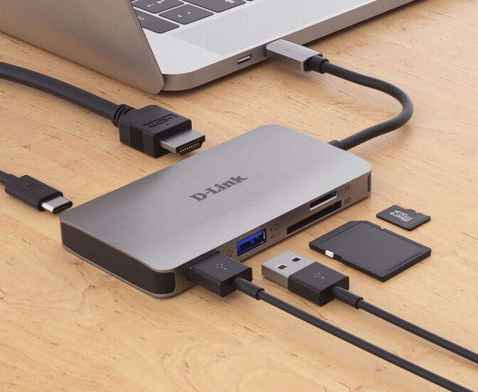 HUB USB D-Link USB-C Macho > 2 x USB 3.0 Tipo A Femea + 1 x HDMI + Leitor Cart&otilde;es (Micro SD + SD) + 1 x USB-C (at&eacute; 100W) image number 1