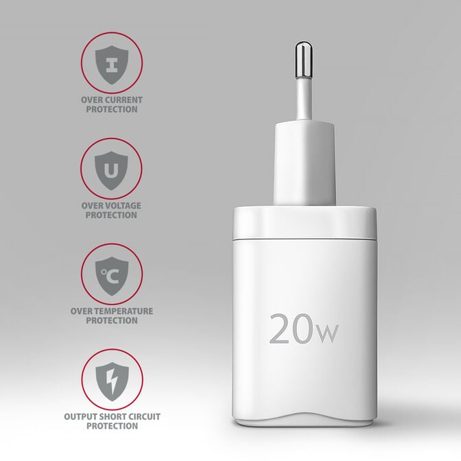 Carregador de parede AXAGON ACU-PD20W, 1 porta (USB-C), PD3.0/PPS/QC4+/AFC/Apple, 20 W, Branco image number 3