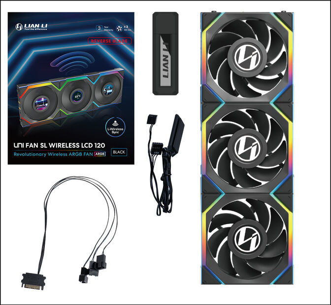 Ventoinha Lian Li UNI FAN SL120 LCD Wireless RGB Reverse Blade PWM Preto 120mm (Pack 3) image number 10