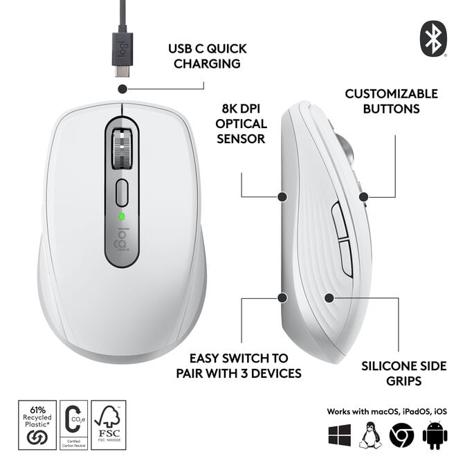 Rato Logitech MX Anywhere 3S Wireless Pale Grey image number 1