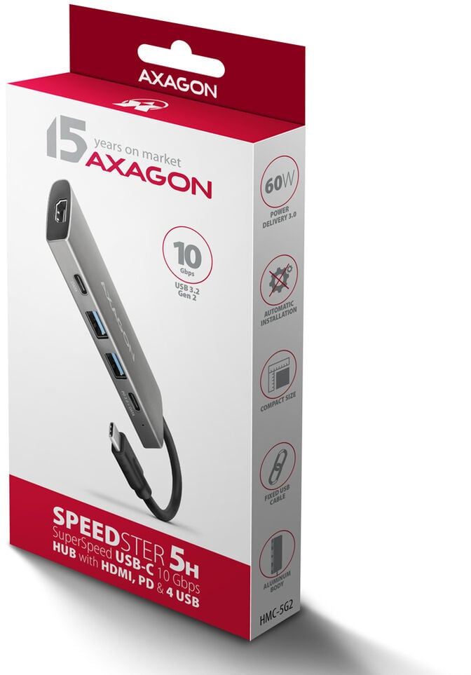 HUB USB-C AXAGON HMC-5G21 2x USB-A + 2x USB-C + HDMI, USB-C 3.2 Gen 2 10Gbps, PD 60W image number 8