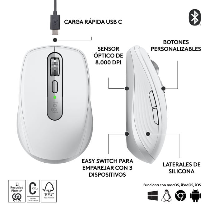 Rato Logitech MX Anywhere 3S Wireless Pale Grey image number 9