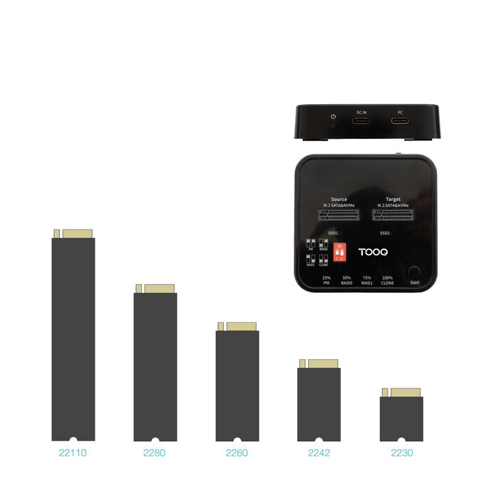 Dock Tooq para 2xSSD M.2 NVMe PICe USB-C3.2 Gen2 Clone Preto image number 3