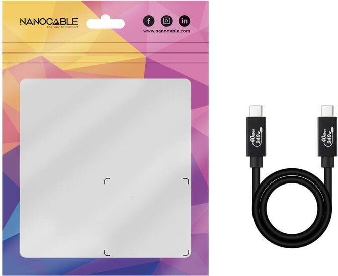 Cabo USB 4 Gen3x2 Nanocable 40Gbps 5A/240W, USB-C M/M 1.8 M Preto image number 2