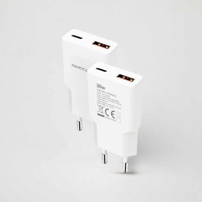 Carregador Nanocable USB-C/PD + USB-A/QC 30W, Branco image number 1
