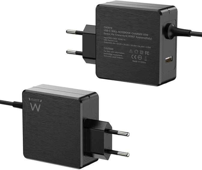 Carregador de Port&aacute;til Ewent USB-C + 1-Porta USB-A PD 65W Preto image number 1