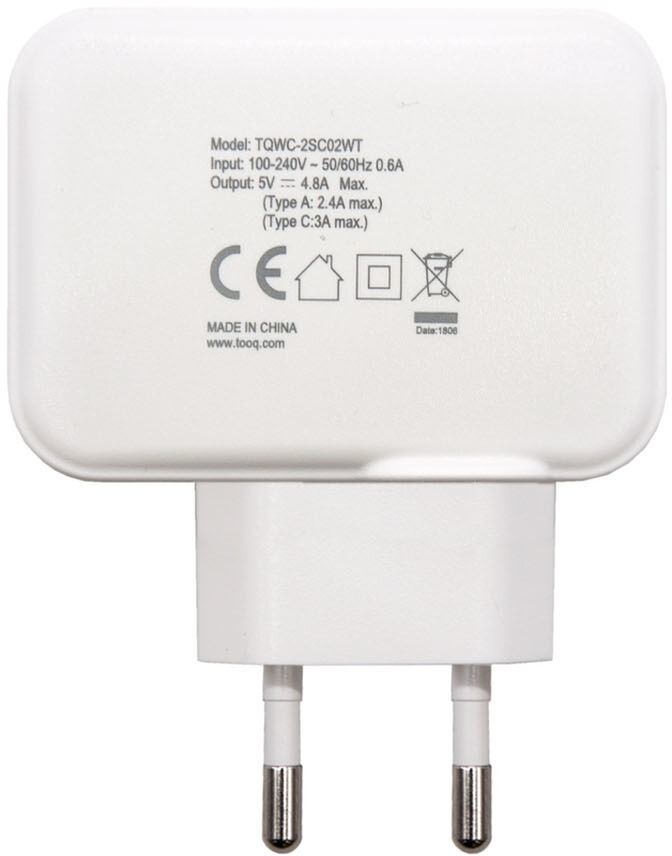 Carregador Tooq Duplo USB-C + USB-A 27W Branco image number 1