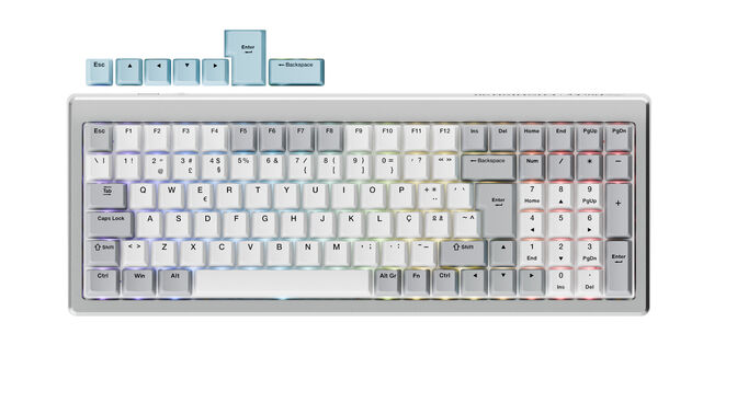 Teclado Mec&acirc;nico Ducky Cushion 98 Tri-Mode Silent Tactile 96% Prata (PT) image number 2