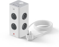 Bloco Tomada Ewent EW3864 Power Tower 8 Tomadas Schuko 16A + 2 USB-A + 2 USB-C 2m Branca/Cinza