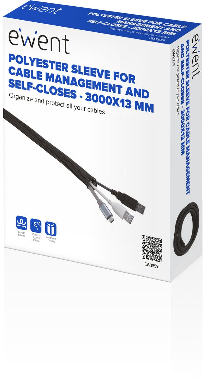 Manga Flex&iacute;vel Ewent EW1559 p/ Organizar Cabos com Fecho 3000x13mm Preta image number 1