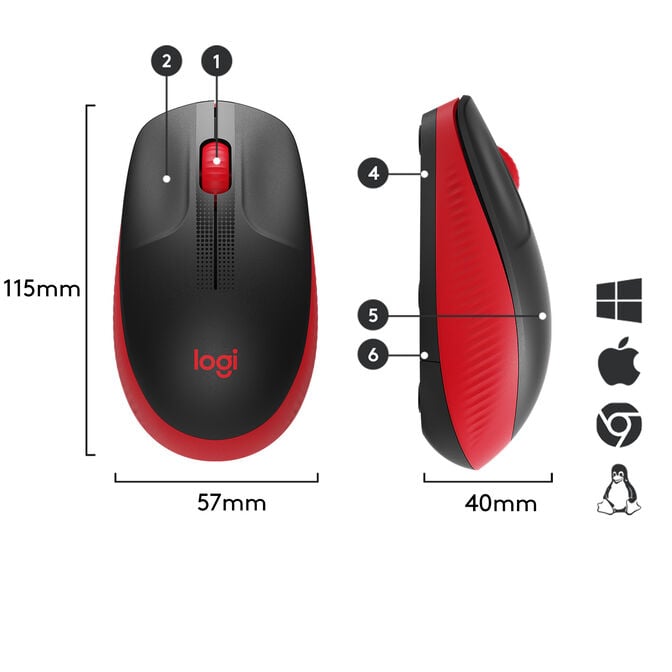 Rato Logitech M190 1000DPI Wireless Vermelho image number 5